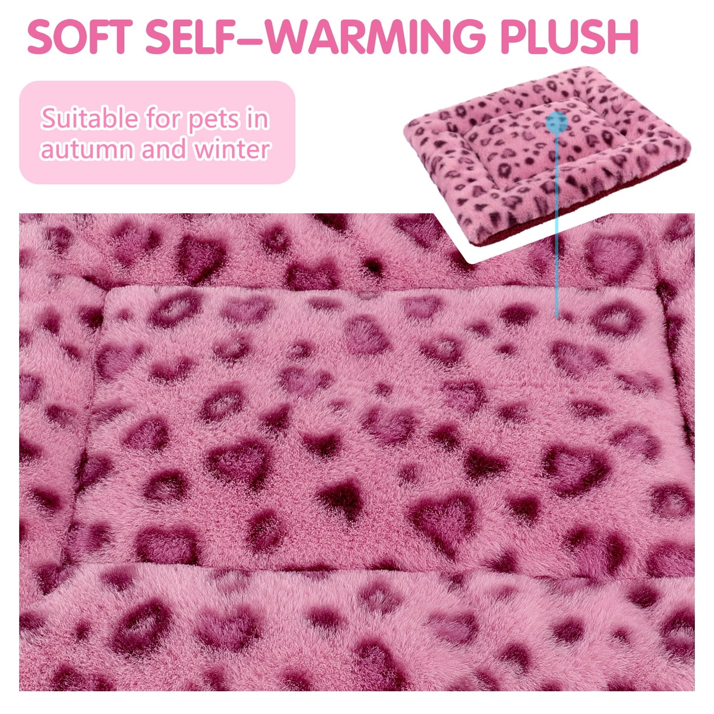 Pet Bed Crate Mat Reversible Pad Leopard Pattern for Cat Dog, Small