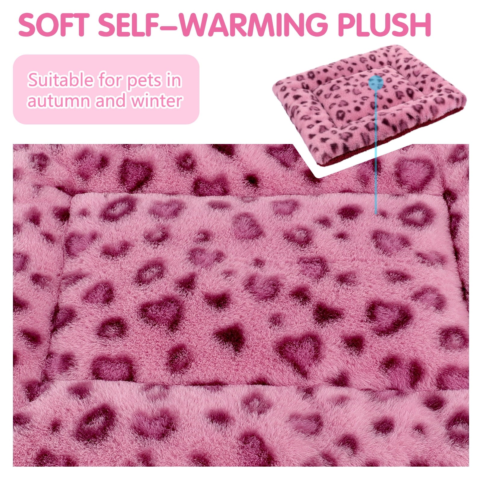 Pet Bed Crate Mat Reversible Pad Leopard Pattern for Cat Dog, Small
