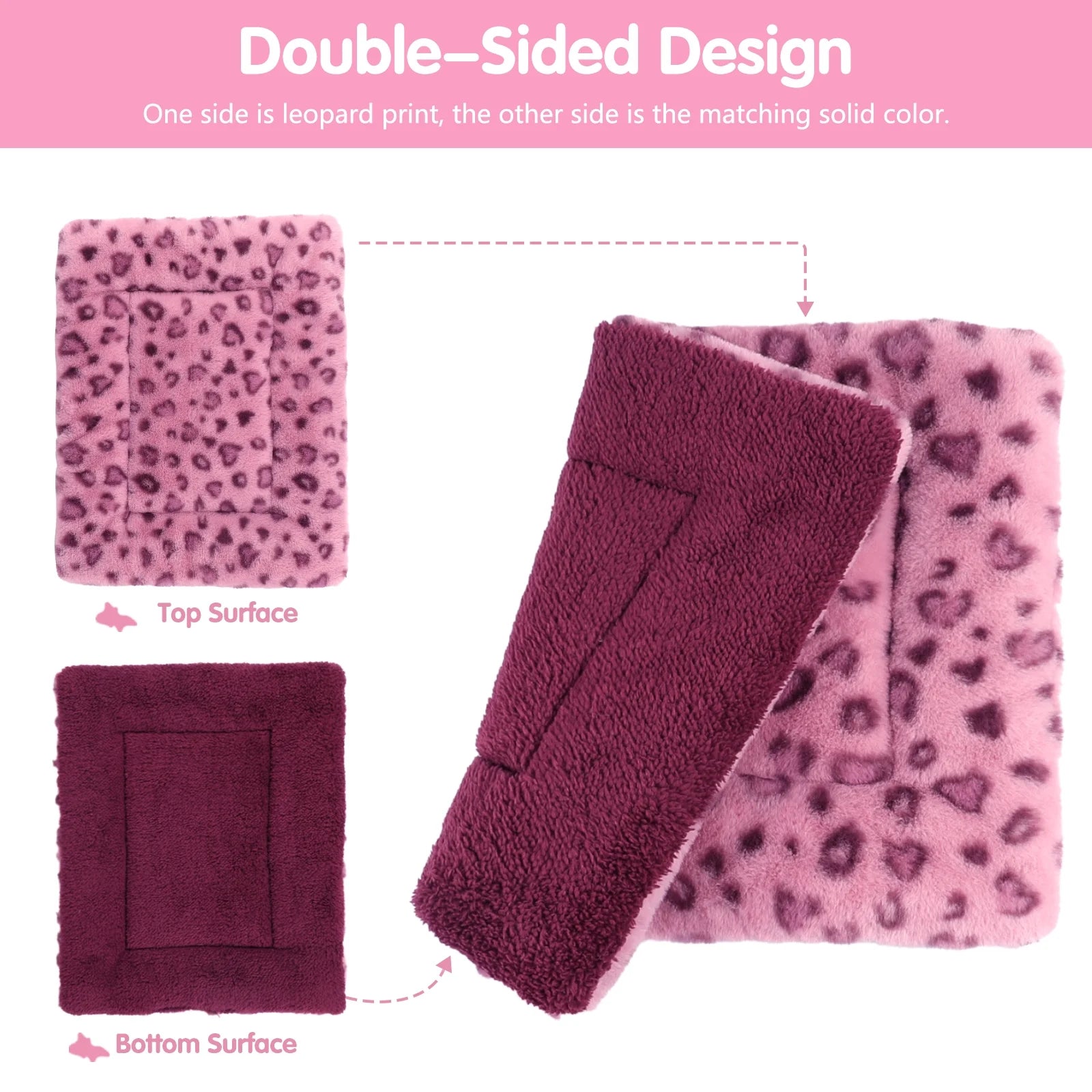 Pet Bed Crate Mat Reversible Pad Leopard Pattern for Cat Dog, Small