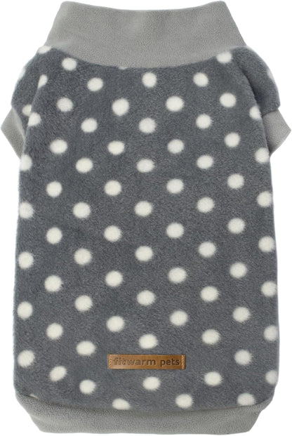 Fleece Polka Dot Sweater for Small Dogs, Cozy Winter Clothes, Cold Weather Pullover Jacket, Pet Outfit, Light Grey, Dark Grey, White, XS
