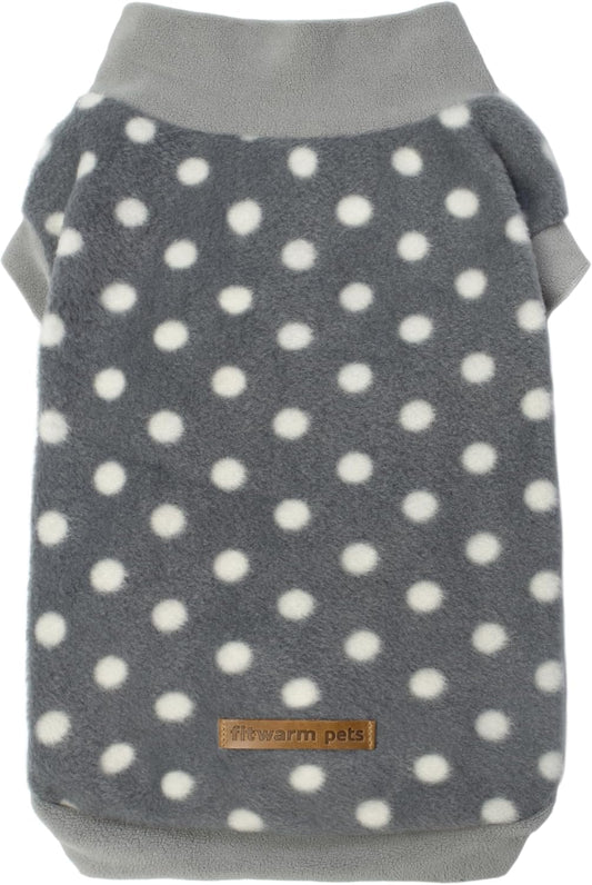 Fleece Polka Dot Sweater for Small Dogs, Cozy Winter Clothes, Cold Weather Pullover Jacket, Pet Outfit, Light Grey, Dark Grey, White, XS