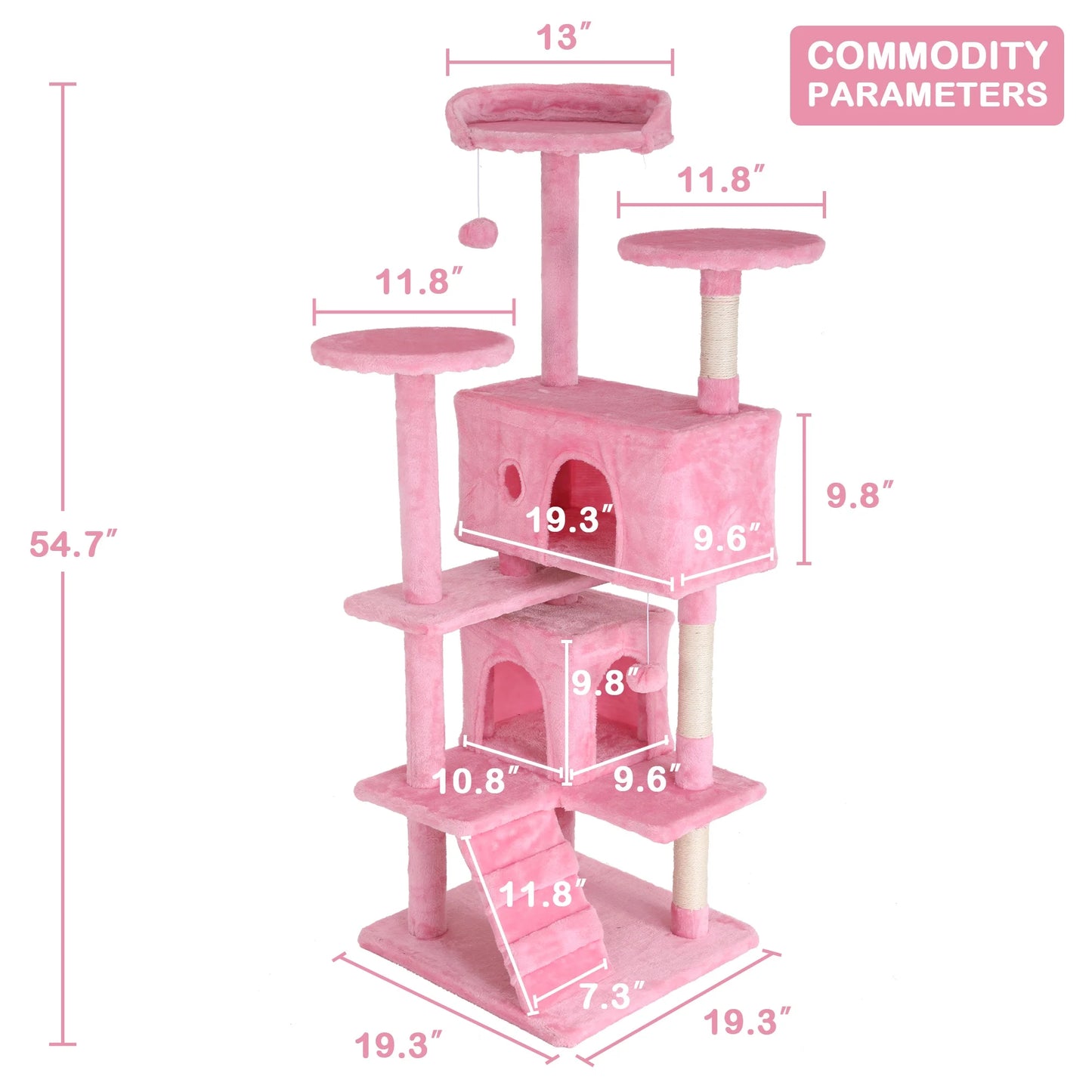 54In  Tower, Multi-Level Cat Tower Furniture Activity Center with Platform Scratching Posts Stand House Condo and Toy, Cat Condos for Indoor Cats Kitten Activity Relaxing, Pink