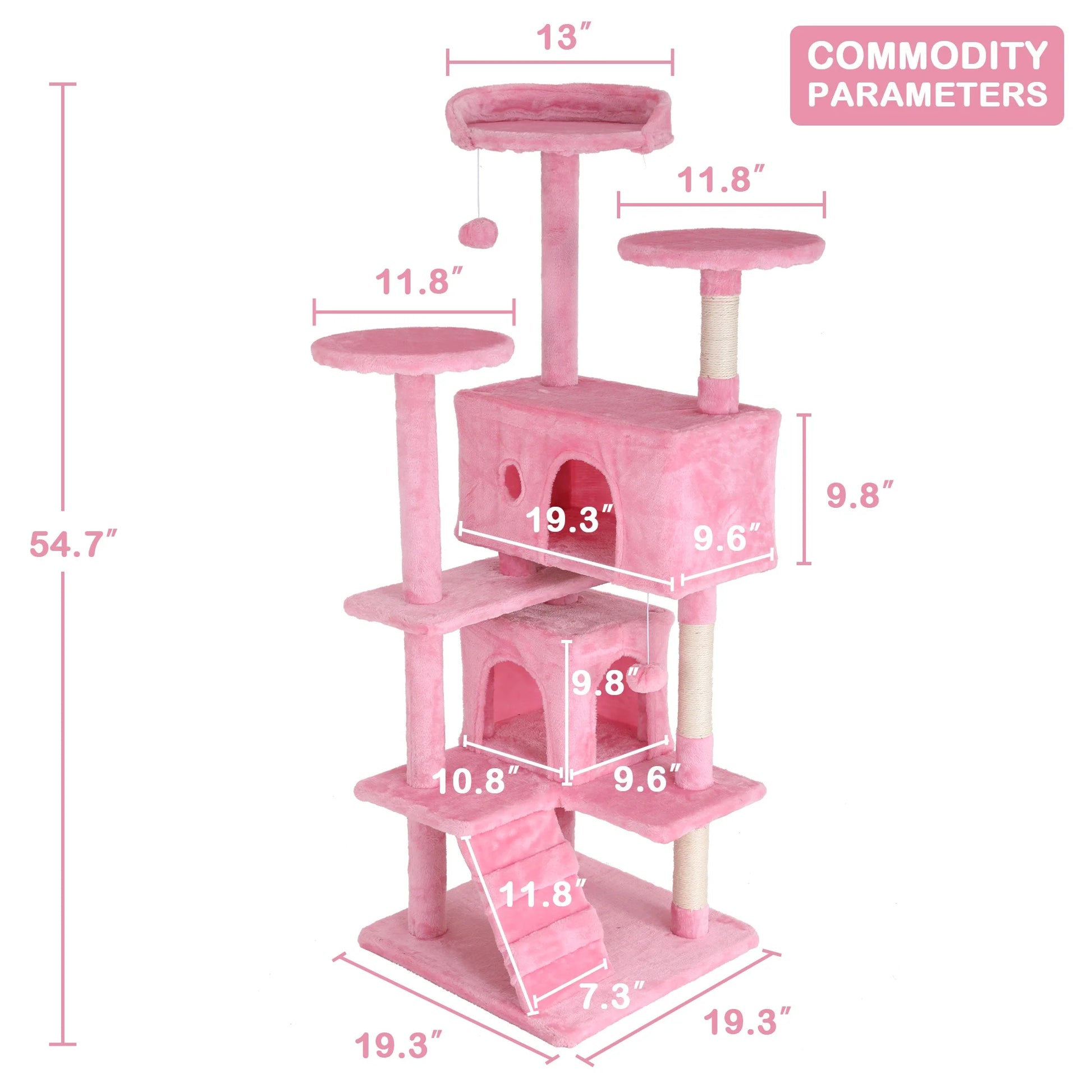 54In  Tower, Multi-Level Cat Tower Furniture Activity Center with Platform Scratching Posts Stand House Condo and Toy, Cat Condos for Indoor Cats Kitten Activity Relaxing, Pink