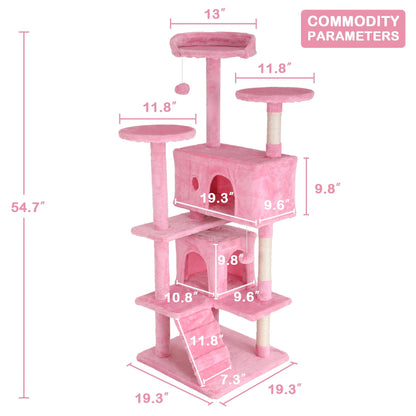 54In  Tower, Multi-Level Cat Tower Furniture Activity Center with Platform Scratching Posts Stand House Condo and Toy, Cat Condos for Indoor Cats Kitten Activity Relaxing, Pink