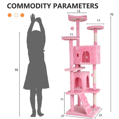 70In Kitten Activity House with Cat Scratching Posts Stand House Cat Condo with Funny Toys Pink