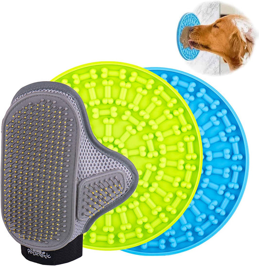 Dog Lick Mat & Brush Glove Slow Feeder Dog Bowl Lick Pad with Super Suction