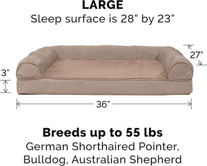 Orthopedic Dog Bed for Large/Medium Dogs W/ Removable Bolsters & Washable Cover, for Dogs up to 55 Lbs - Plush & Suede Sofa - Almondine, Large