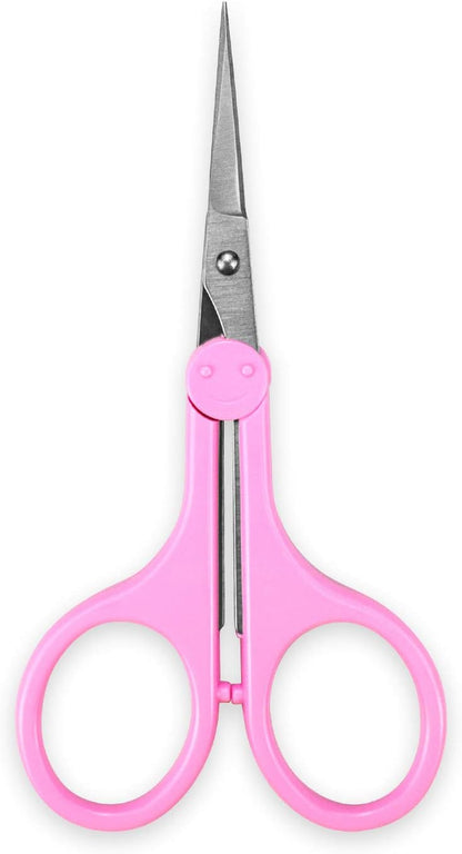 Eyebrow Scissors, Small Scissors for Facial, Nose, Eyebrow, Mustache, and Beard Hair Trimming & Grooming, Straight Edge, Pink Long Cap