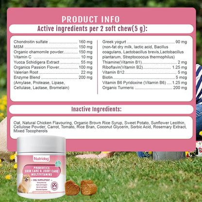 NUTRIDOG Multivitamin Chews for Dogs with Probiotics Glucosamine&Digestive Enzymes Supports Joint Health Immune System&Gut
