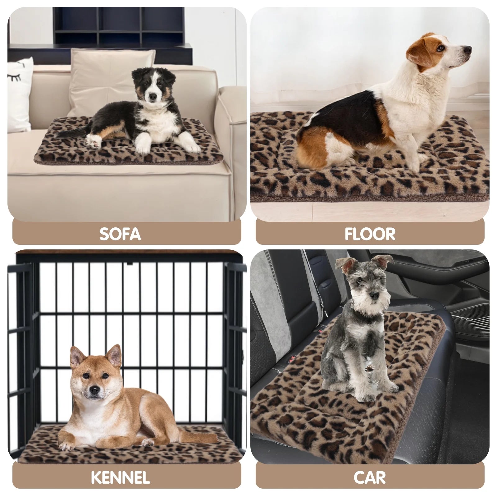 Pet Crate Mat Reversible Pad Leopard Pattern for Cat Dog, XL