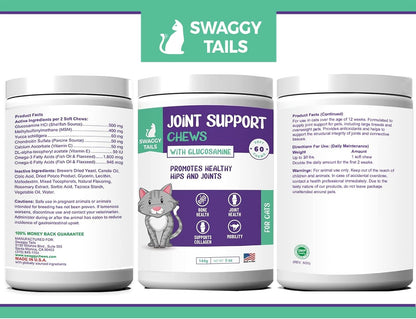 Glucosamine for Cats, Joint Inflammation Supplement, Cat Joint Chews - Joint Support for Cats with MSM, Chondroitin, Antioxidants - Premium Arthritis Pet Supplements (60 Chews)