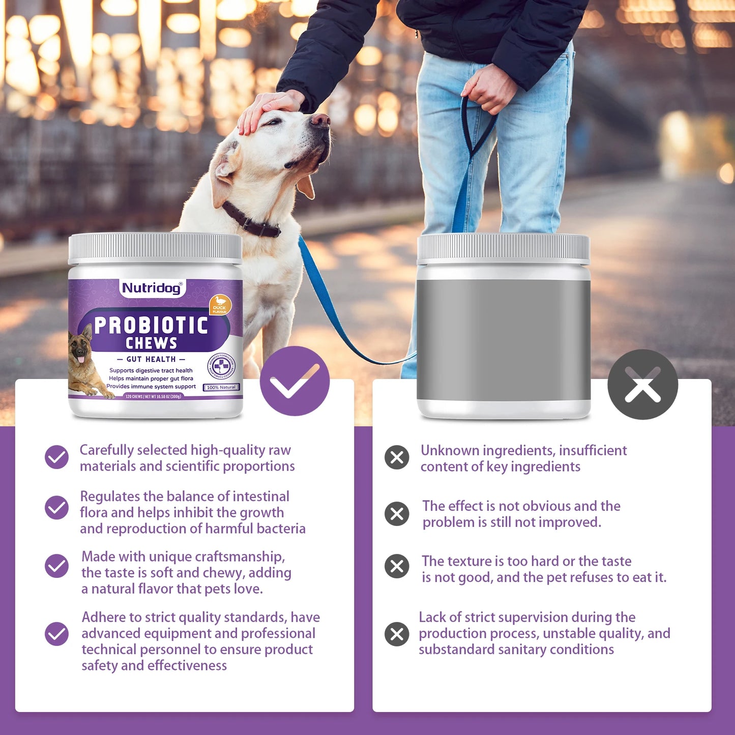 Probiotic Chew for Dogs with Duck Flavor, Supports Gut Health, Digestive Health, Occasional Diarrhea & Seasonal Allergies 30ct