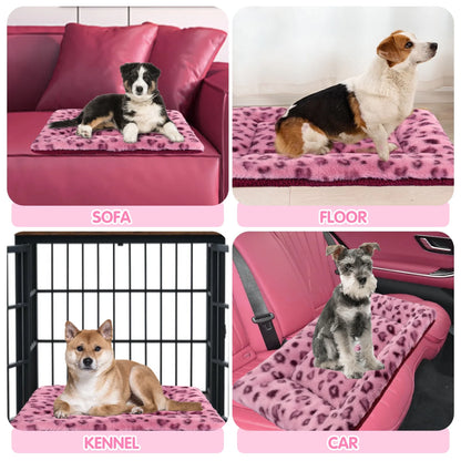 Pet Bed Crate Mat Reversible Pad Leopard Pattern for Cat Dog, Small