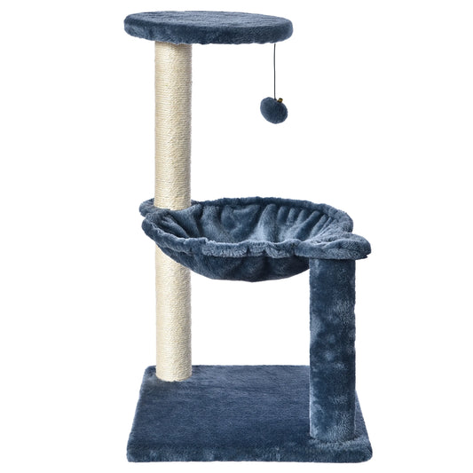 3-Level Cat Tower with Hammock and Sisal Post, 26.7 Inch, Blue