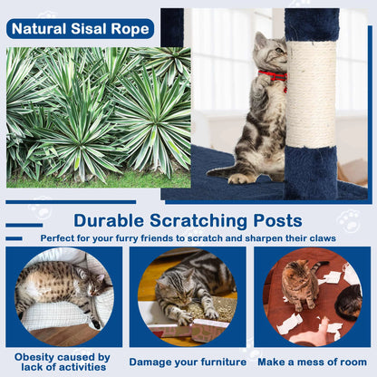 54In  Tower for Large Cats, Cat Climbing Tower Cat Scratching Tree with Cat Scratching Stand, Big  House Funny Toys for Kittens Pet(Navy Blue)