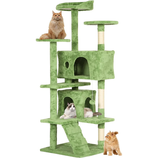 54 Inch Cat Tree Tower with Cat Scratching Posts and Funny Toys for Indoor Cats Play(Green)