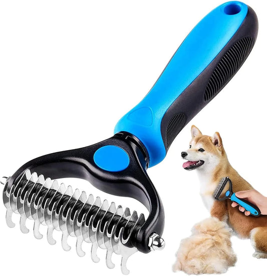 Undercoat Rake for Dogs Cats,Dog Shedding Brush for Long Haired Dogs,Double Sided Dog Deshedding Brush,Undercoat Brush for Dogs,Pet Grooming Brush for Dematting(Big,Blue)