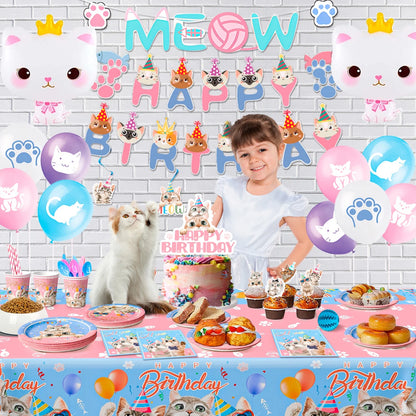 Cat Birthday Party Supplies,178Pcs Cat Party Decorations&Tableware Set-Kitten Birthday Party Decorations Balloons Banner&Cat Party Plates Cups Napkins Tablecloth Etc Cat Themed Birthday Party Supply