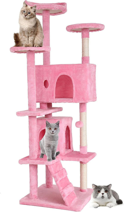 70In Kitten Activity House with Cat Scratching Posts Stand House Cat Condo with Funny Toys Pink