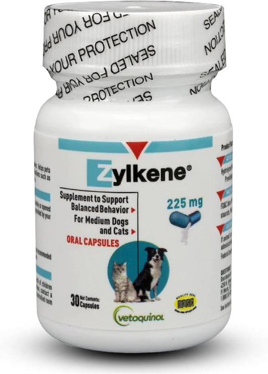 Zylkene Calming Support Supplement for Medium Dogs 33-65Lbs Helps Promote Relaxation and Reduce External Stress Factors, Daily Behavioral Support and Anxiety Relief for Dogs, 225Mg