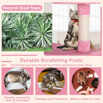 54In  Tower, Multi-Level Cat Tower Furniture Activity Center with Platform Scratching Posts Stand House Condo and Toy, Cat Condos for Indoor Cats Kitten Activity Relaxing, Pink
