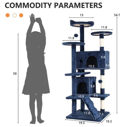 54In  Tower for Large Cats, Cat Climbing Tower Cat Scratching Tree with Cat Scratching Stand, Big  House Funny Toys for Kittens Pet(Navy Blue)
