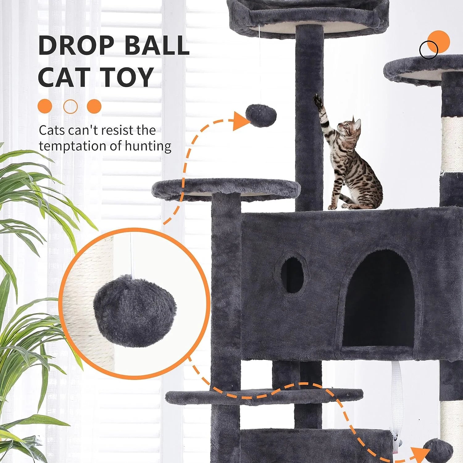 70In Cat Tree Tower for Indoor Cats,Ashy