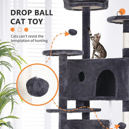 70In Cat Tree Tower for Indoor Cats,Ashy