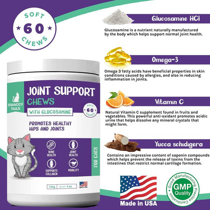 Glucosamine for Cats, Joint Inflammation Supplement, Cat Joint Chews - Joint Support for Cats with MSM, Chondroitin, Antioxidants - Premium Arthritis Pet Supplements (60 Chews)
