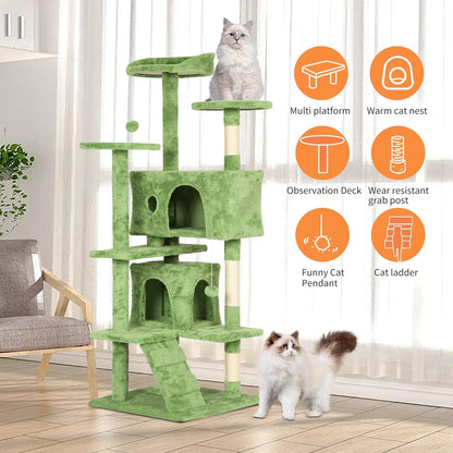 54 Inch Cat Tree Tower with Cat Scratching Posts and Funny Toys for Indoor Cats Play(Green)