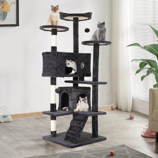 54In  Tower, Multi-Level Cat Tower Furniture Activity Center with Platform Scratching Posts Stand House Condo and Toy, Cat Condos for Indoor Cats Kitten Activity Relaxing, Dark Gray