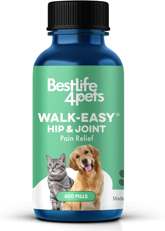 Walk-Easy Cat & Dog Joint Pain Relief, Effective Cat Pain Reliever, anti Inflammatory & Natural Dog Hip and Joint Supplement Helps with Mobility, Limping, Hip Dysplasia and ACL Tear, 400 Small Pills