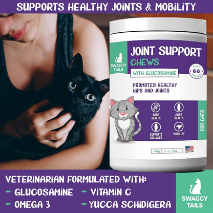 Glucosamine for Cats, Joint Inflammation Supplement, Cat Joint Chews - Joint Support for Cats with MSM, Chondroitin, Antioxidants - Premium Arthritis Pet Supplements (60 Chews)