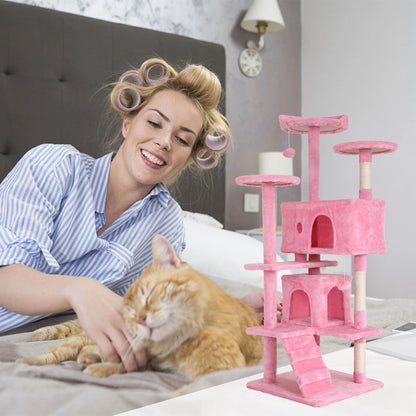 54In  Tower, Multi-Level Cat Tower Furniture Activity Center with Platform Scratching Posts Stand House Condo and Toy, Cat Condos for Indoor Cats Kitten Activity Relaxing, Pink